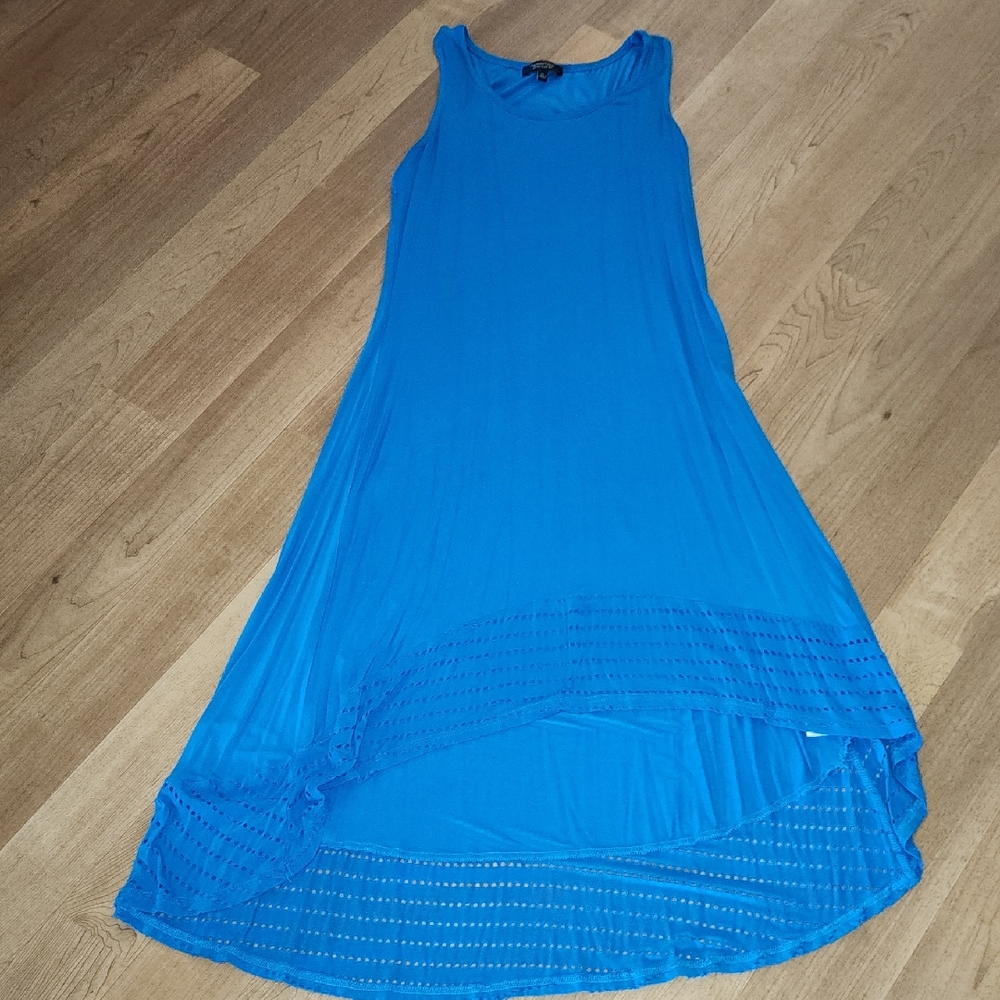 Blue Asymmetrical High-Low Pleated Sundress